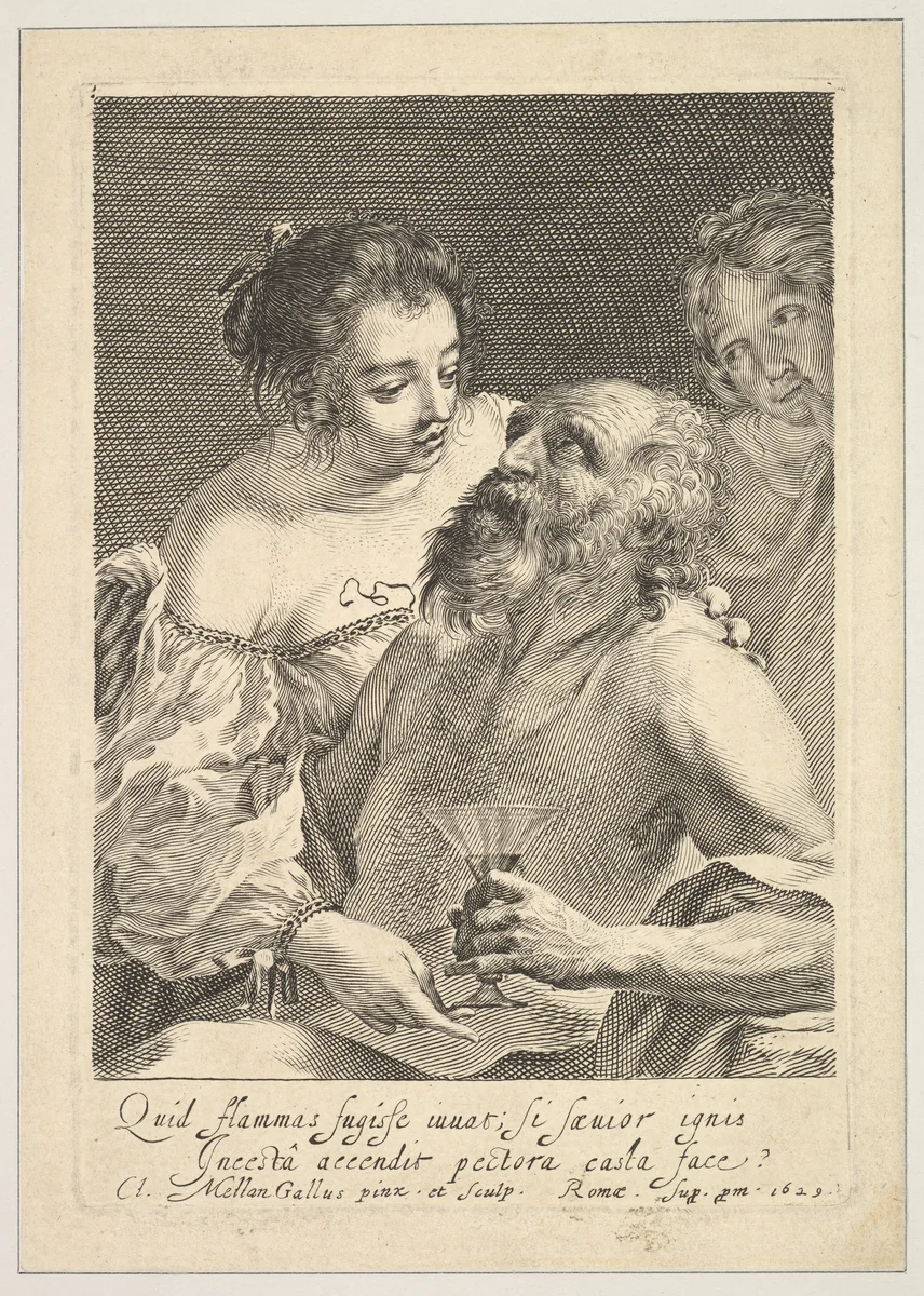 Lot and His Daughters by Claude Mellan, print, 1629
