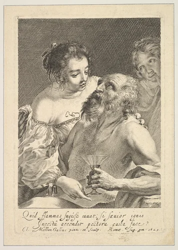 Lot and His Daughters by Claude Mellan, print, 1629
