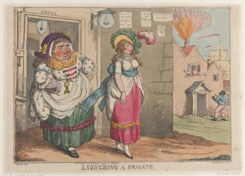 Launching a Frigate by Thomas Rowlandson, print, 1809