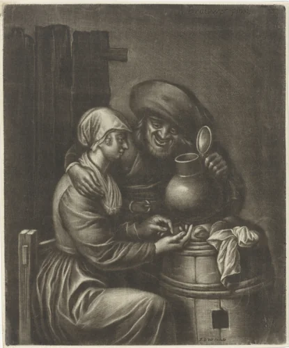 Ongelijke liefde by Jan van Somer, print, 1655-1700