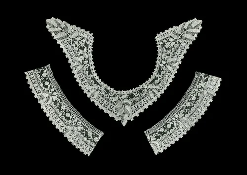 Handkerchief, Fragment of a Border, Collar, Two Cuffs by Belgium, textile, 1880-1890