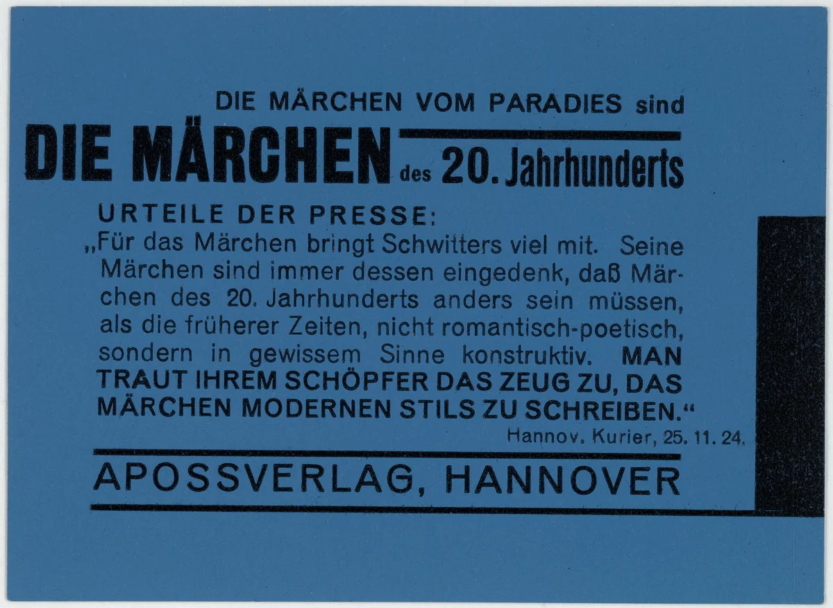 Die Märchen des 20. Jahrhunderts by Kurt Schwitters, design, 1924