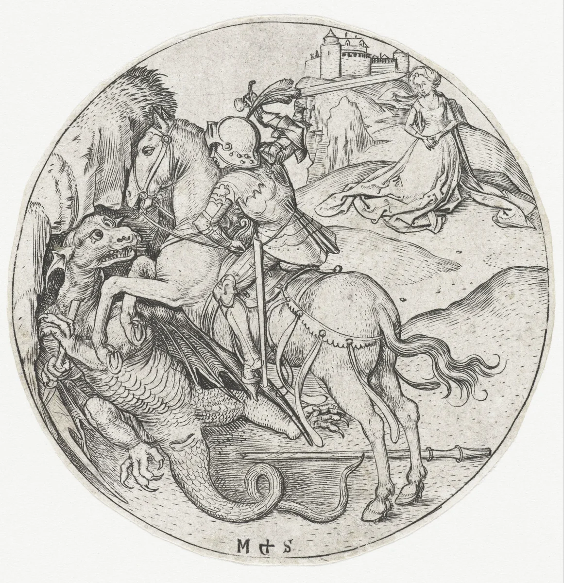 Saint George Slaying the Dragon by Unknown, print, 1470-1491