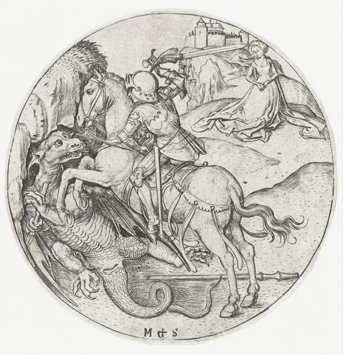 Saint George Slaying the Dragon by Unknown, print, 1470-1491