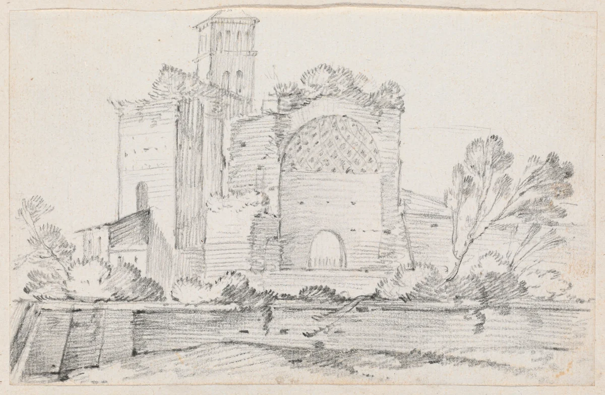 Ruins of the Temple of Venus and Rome in the Forum by Joseph-Marie Vien, drawing, 1744-1750