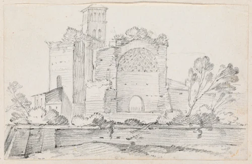 Ruins of the Temple of Venus and Rome in the Forum by Joseph-Marie Vien, drawing, 1744-1750