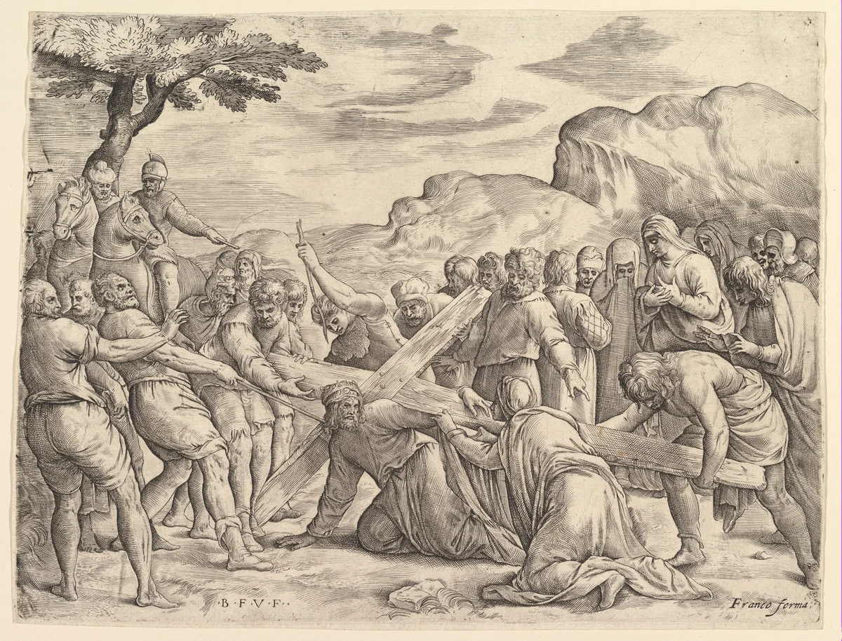 Christ Carrying the Cross by Battista Franco, print, 1547-1557
