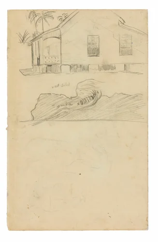 Sketches of Tahitian Residence with Color Notations and Dogs by Paul Gauguin, drawing, 1891-1893