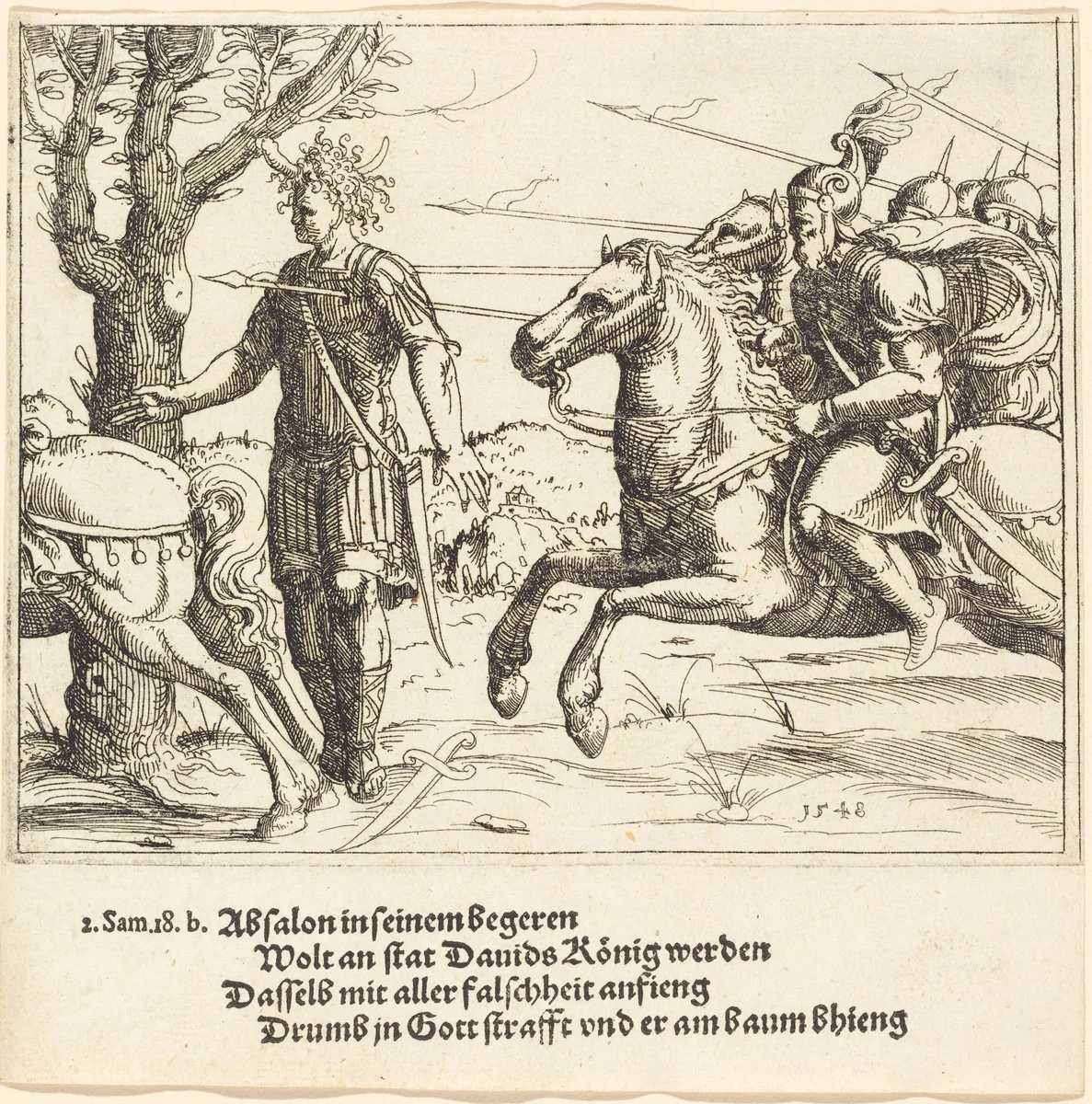 Absalom Slain by Joab by Augustin Hirschvogel, print, 1548