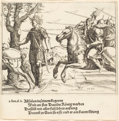 Absalom Slain by Joab by Augustin Hirschvogel, print, 1548