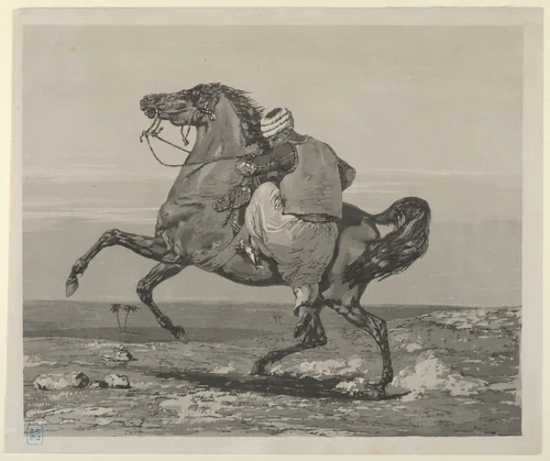 Turk Mounting His Horse by Eugène Delacroix, print, 1824