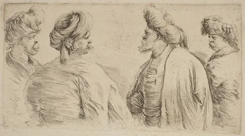 Four Turks Wearing Turbans by Stefano della Bella, print, 1610-1664