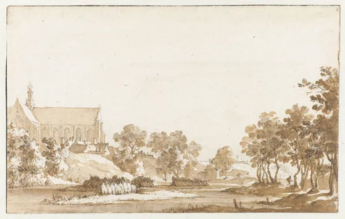 Gezicht op de St. Laurenskerk te Alkmaar by Jan de Bisschop, drawing, 1648-1671