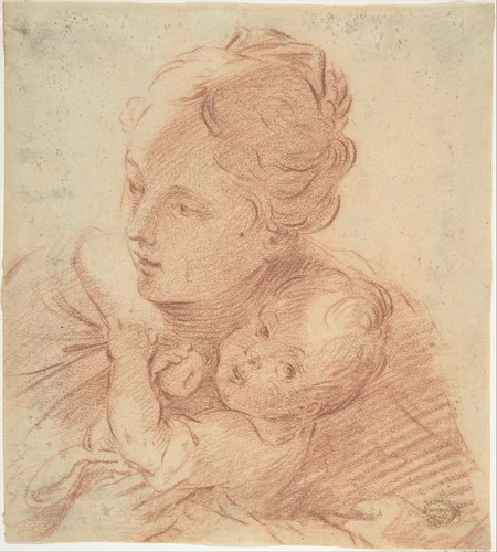 Head and Shoulders of a Mother and Child by anonymous, drawing, 1700-1799