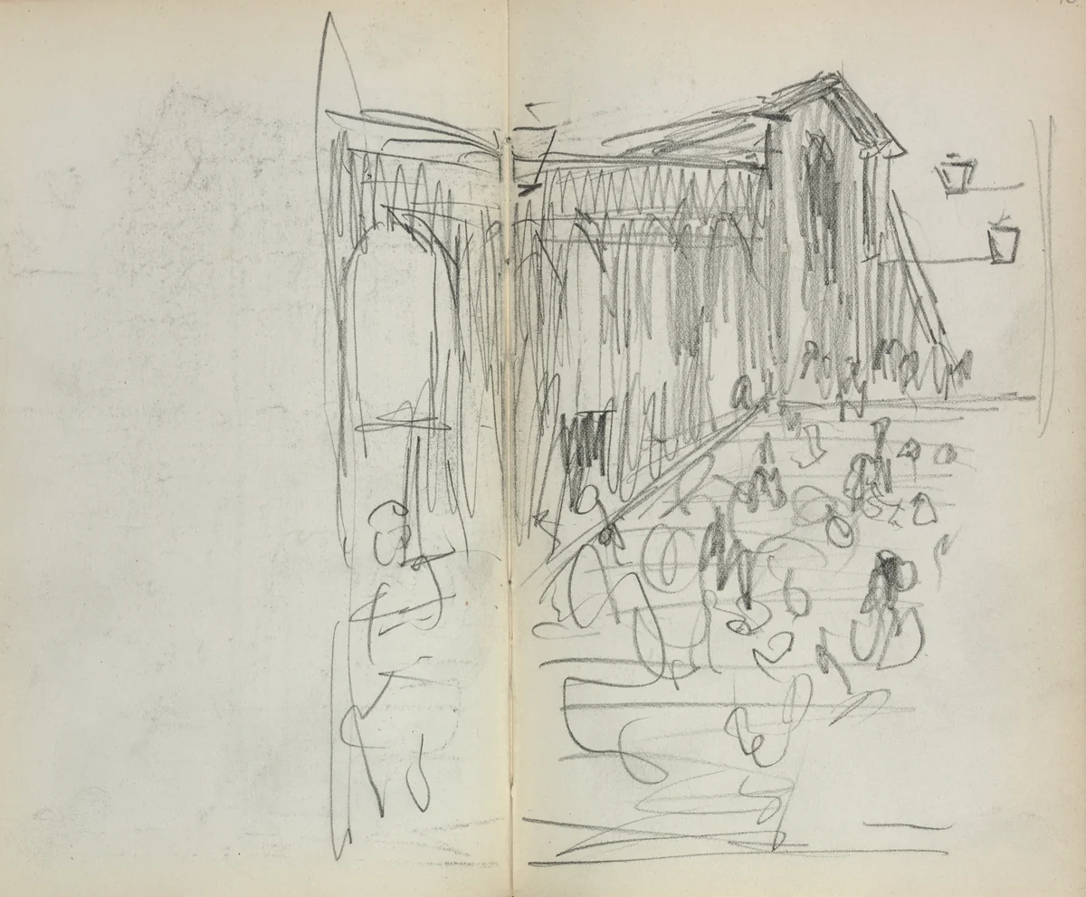 Italian Sketchbook: Bridge with Figures (page 95 & 96) by Maurice Prendergast, book, 1898-1899
