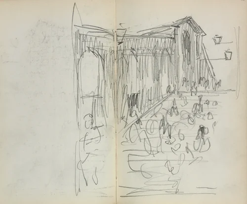 Italian Sketchbook: Bridge with Figures (page 95 & 96) by Maurice Prendergast, book, 1898-1899