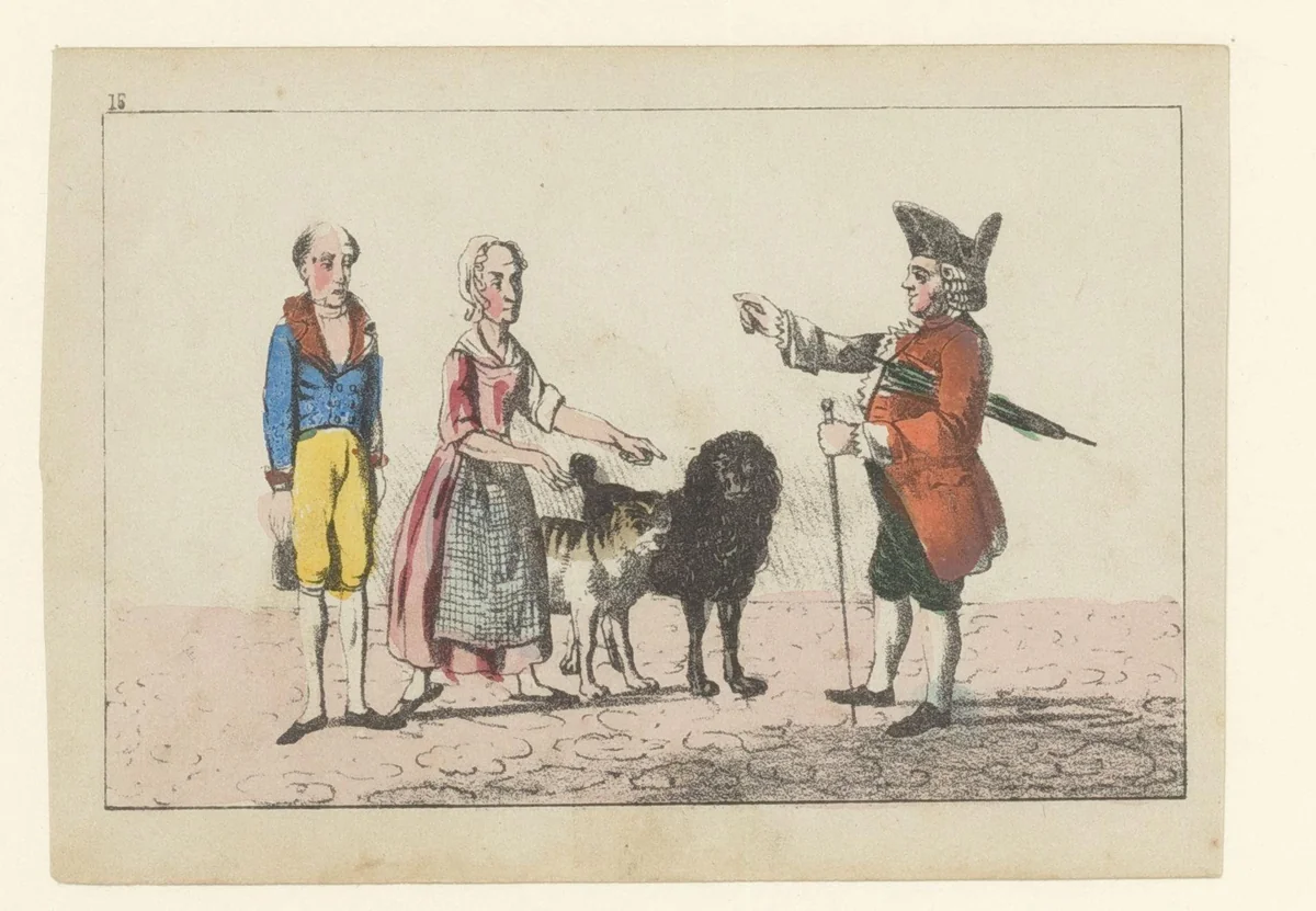 Bedienden, Kardoes en Muizenschrik toegesproken door Martin by anonymous, print, 1841