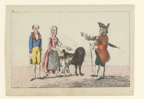 Bedienden, Kardoes en Muizenschrik toegesproken door Martin by anonymous, print, 1841