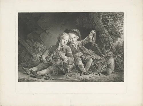 Twee jongens met marmot by Carlo Domenico Melini, print, 1750-1795
