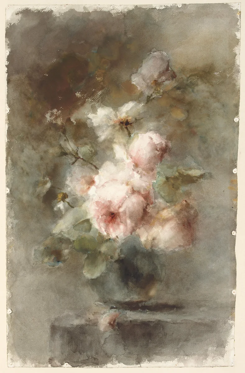 Een vaas met rozen by Margaretha Roosenboom, drawing, 1853-1896