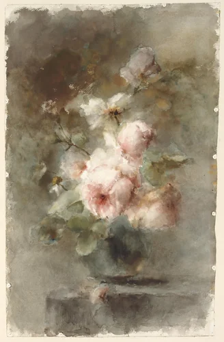 Een vaas met rozen by Margaretha Roosenboom, drawing, 1853-1896