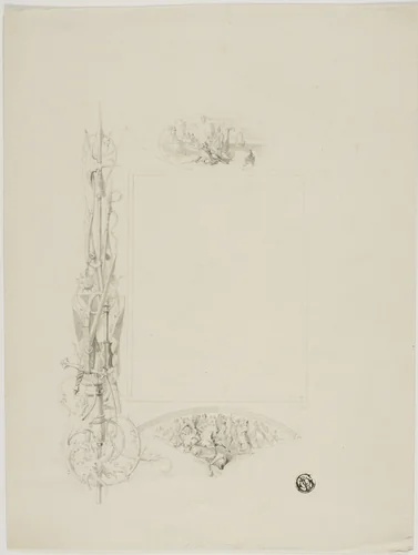 Vignette for Menu Card Decorated with Arms and Heroic Scenes by Unknown Artist, drawing, 1800-1899