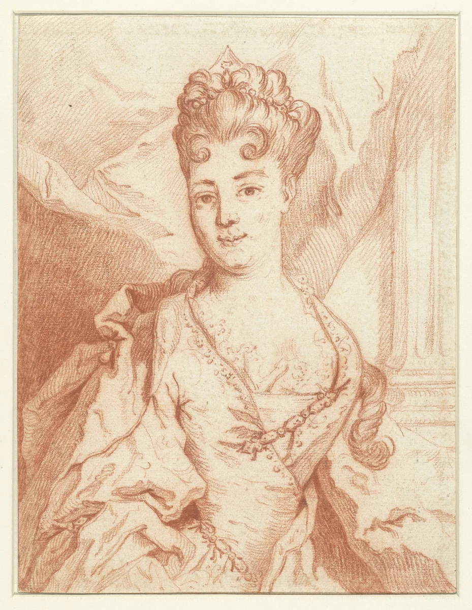 Portret van een voorname dame, heupstuk, vrijwel geheel van voren by anonymous, drawing, 1700-1800