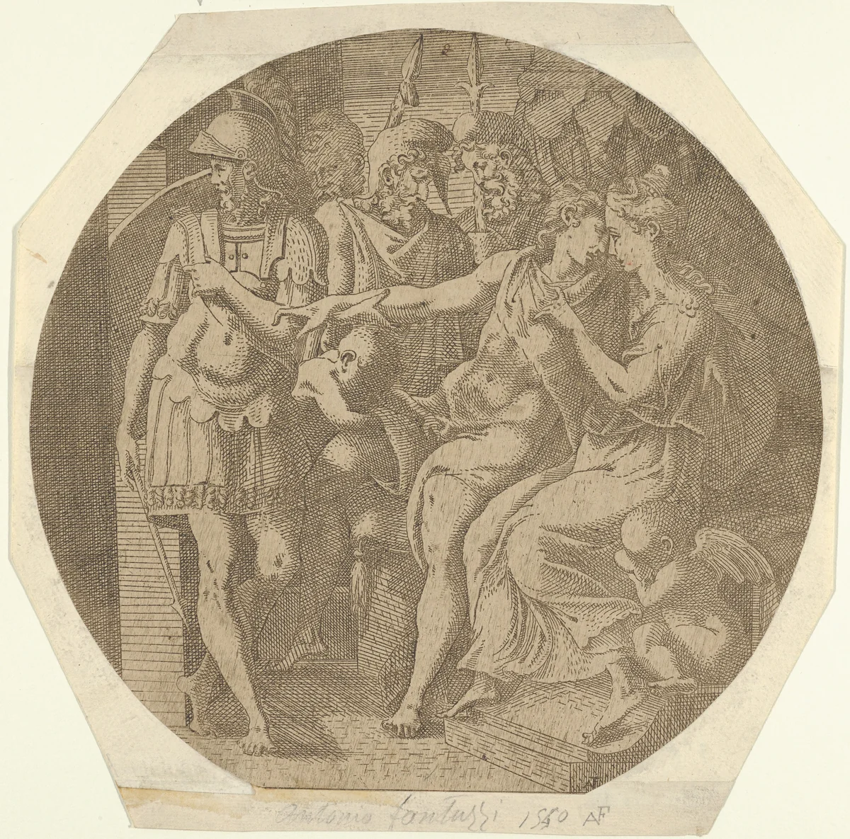 A Man Saying his Farewells to a Woman by Antonio Fantuzzi, print, 1540-1545