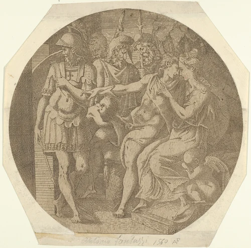 A Man Saying his Farewells to a Woman by Antonio Fantuzzi, print, 1540-1545