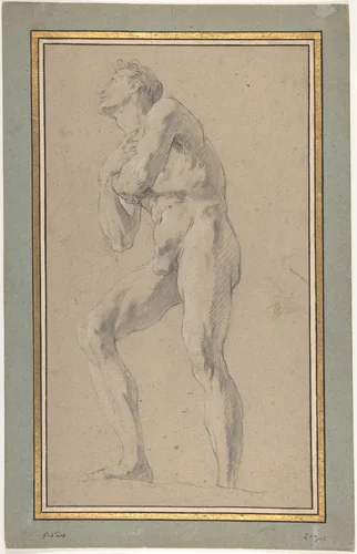 Standing Male Nude Seen from Below by François Le Moyne, drawing, 1725-1735