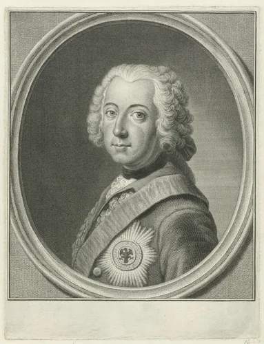 Portret van Frederik II de Grote, koning van Pruisen by Pieter Tanjé, print, 1740-1761