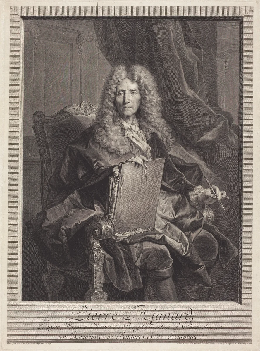 Pierre Mignard by Georg Friedrich Schmidt; Hyacinthe Rigaud, print, 1744