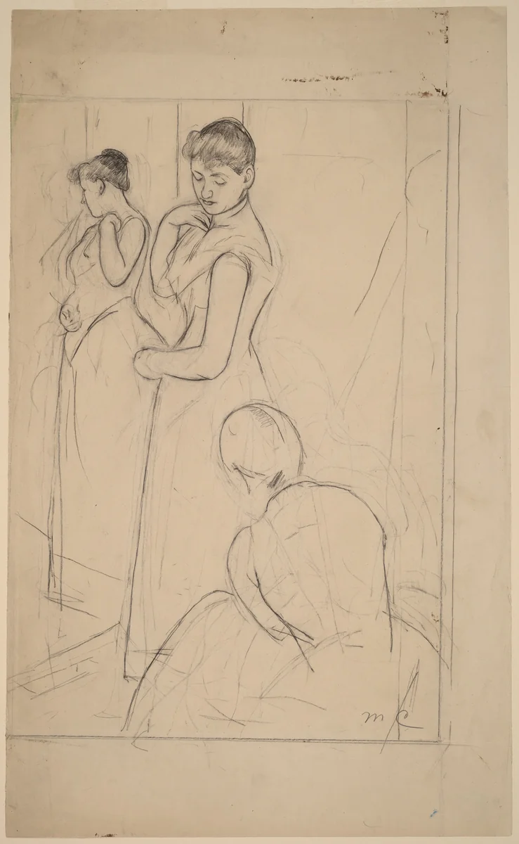 The Fitting [recto] by Mary Cassatt, drawing, 1890-1891