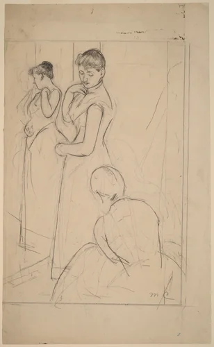 The Fitting [recto] by Mary Cassatt, drawing, 1890-1891