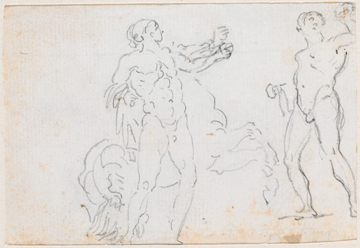 Two Studies of the Statue of Alexander and Bucephalus [verso] by Hubert Robert, drawing, 1754-1765