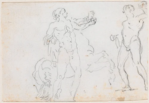 Two Studies of the Statue of Alexander and Bucephalus [verso] by Hubert Robert, drawing, 1754-1765