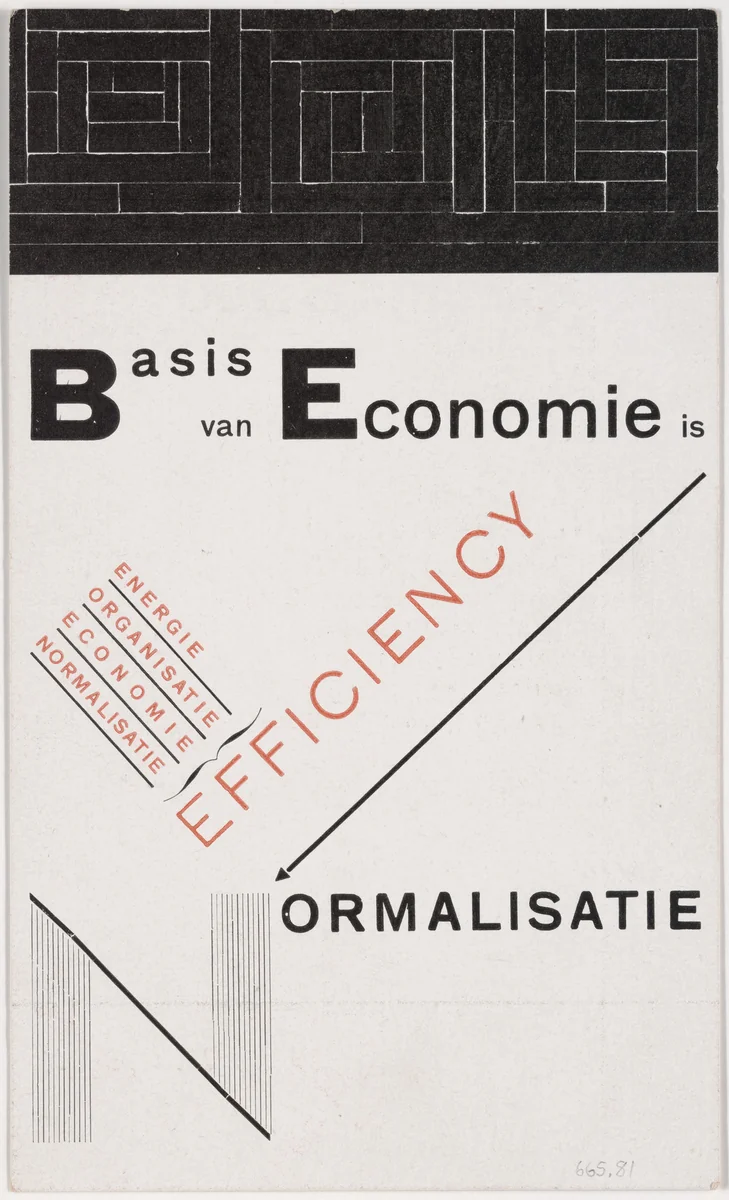 Basis van Economie is Efficiency (Page from a booklet for NFK) by Piet Zwart, design, 1924
