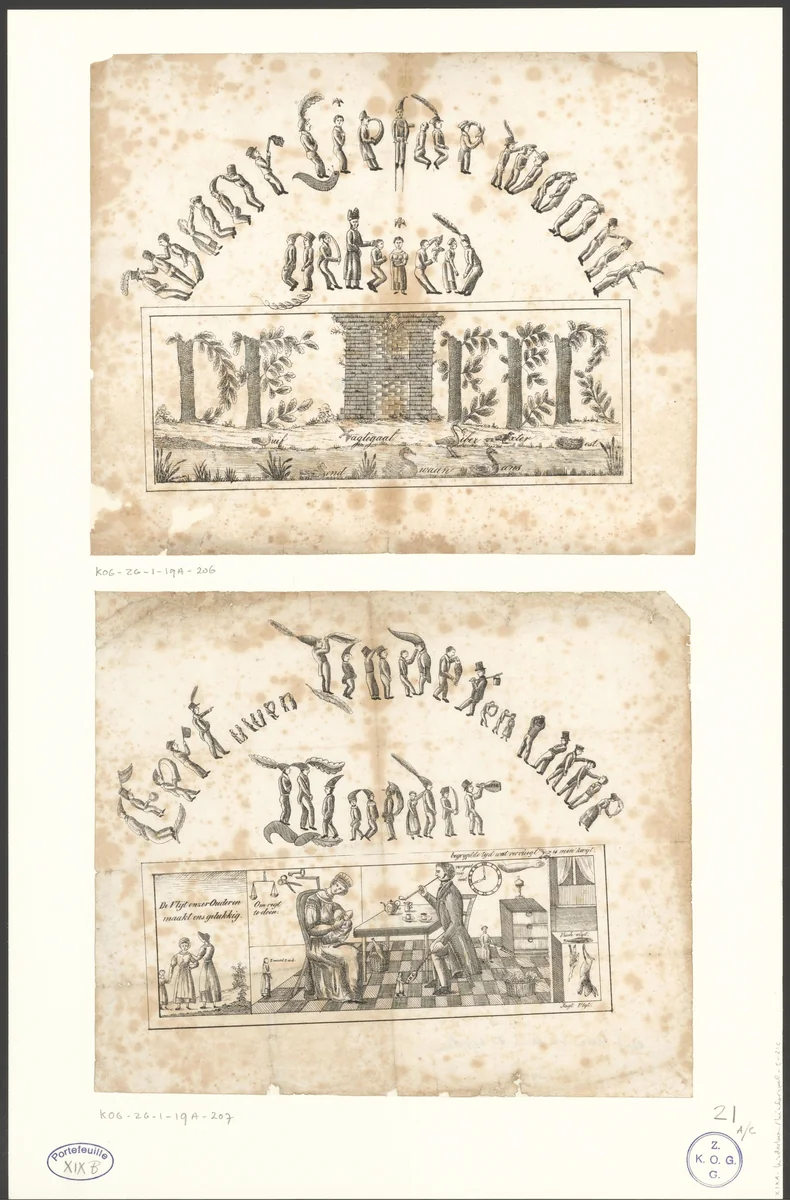 Vader en moeder met kinderen by anonymous, print, 1800-1899