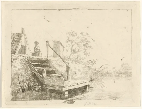 Trap aan het water by Gerrit Lamberts, print, 1810-1850