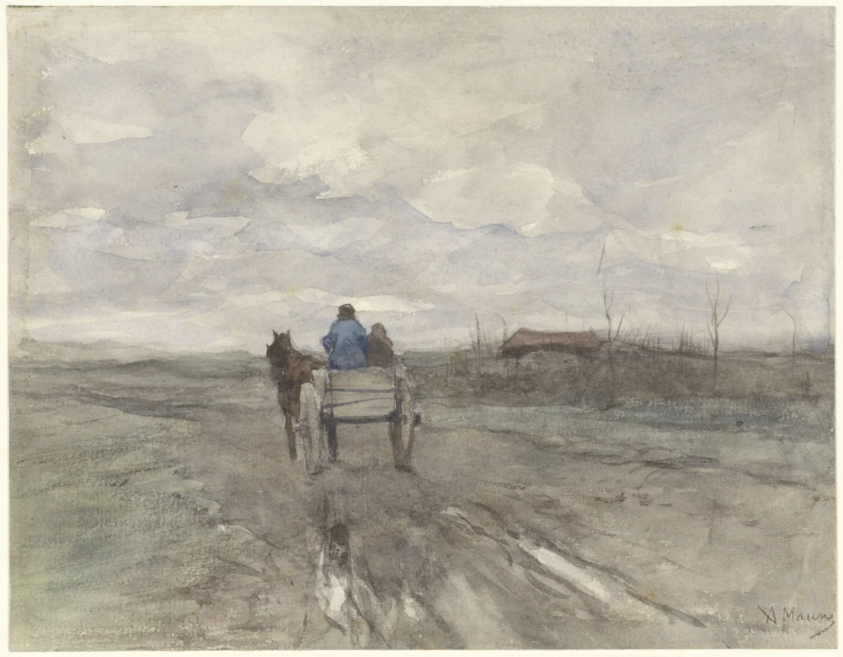 Boerenkar op een landweg by Anton Mauve, drawing, 1848-1888