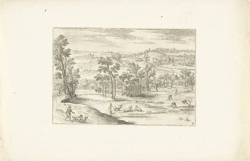 Landschap met een weide by Adriaen Collaert, print, 1578-1618