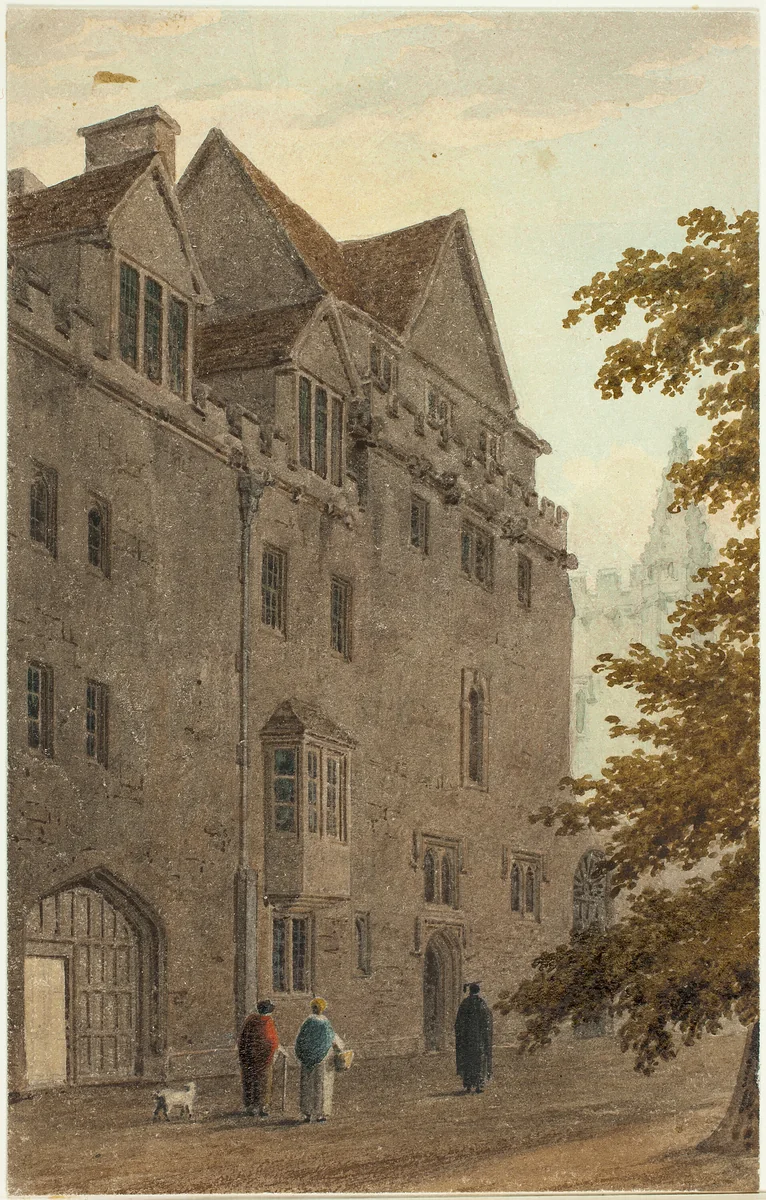 Old Magdalen Hall from the Gravel Walk Burnt Down A.D. by Frederick MacKenzie, painting, 1815-1816