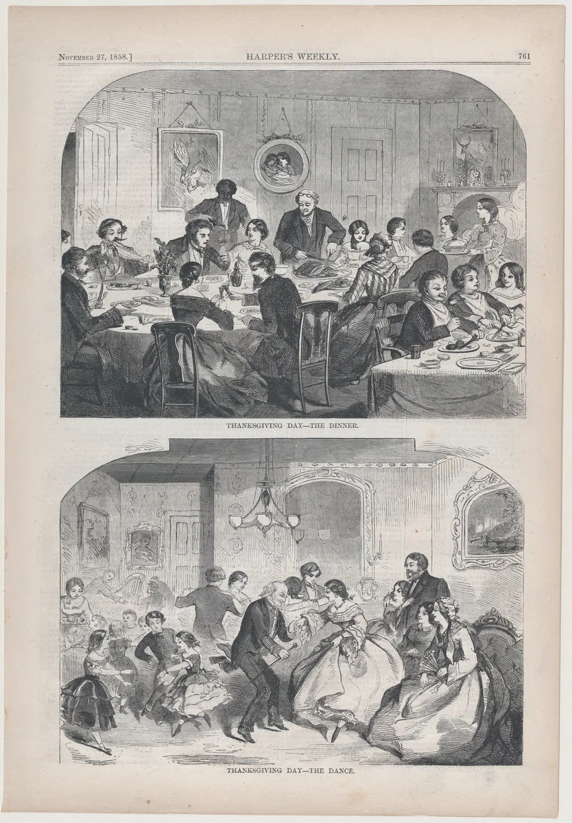 Thanksgiving Day – The Dinner (from "Harper's Weekly," Vol. II) by Winslow Homer, print, 1858