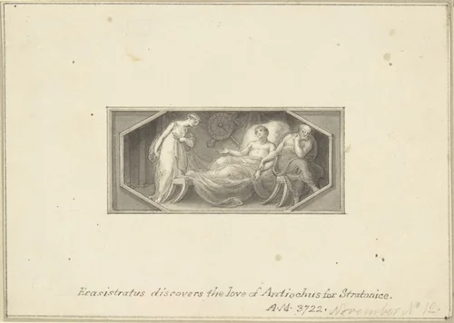 Erasistratus discovers the love of Antiochus for Stratonice by Edward Francis Burney, drawing, 1790-1800
