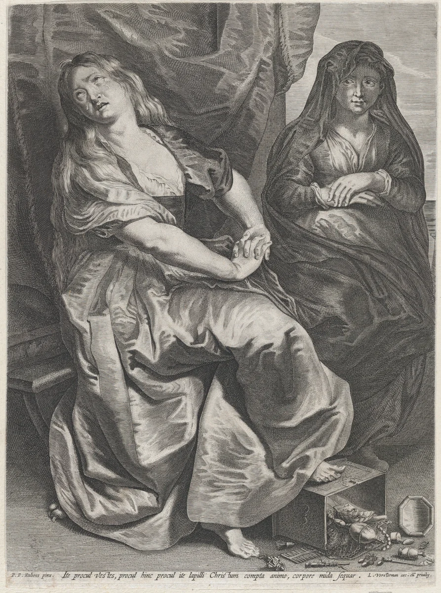 St. Mary Magdalen Trampling Her Valuables by Lucas Vorsterman, print, 1622-1623