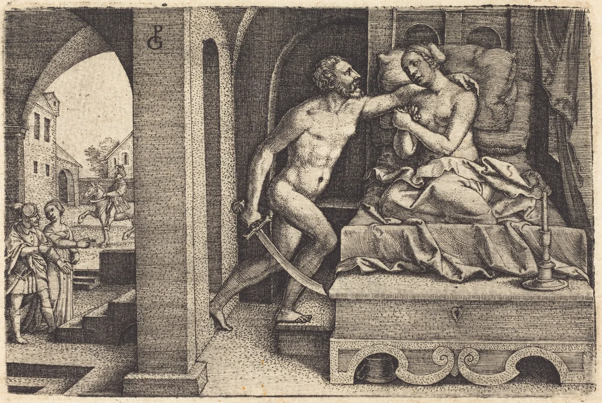 Tarquin and Lucretia by Georg Pencz, print, 1500-1550