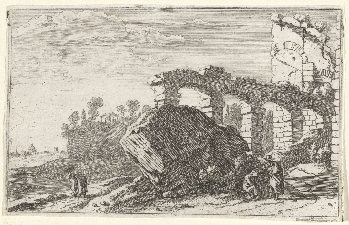 Ruïne met vier rondbogen by Herman van Swanevelt, print, 1629-1655