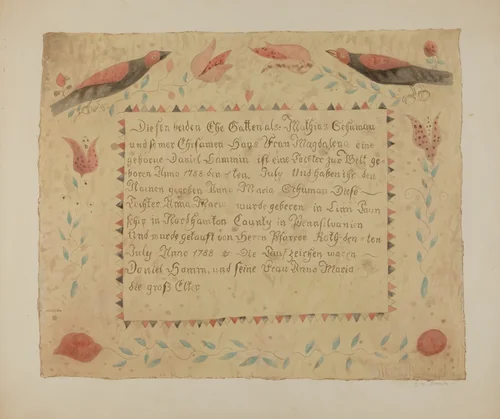 Pa. German Birth Certificate by Ethelbert Brown, index of american design, 1940