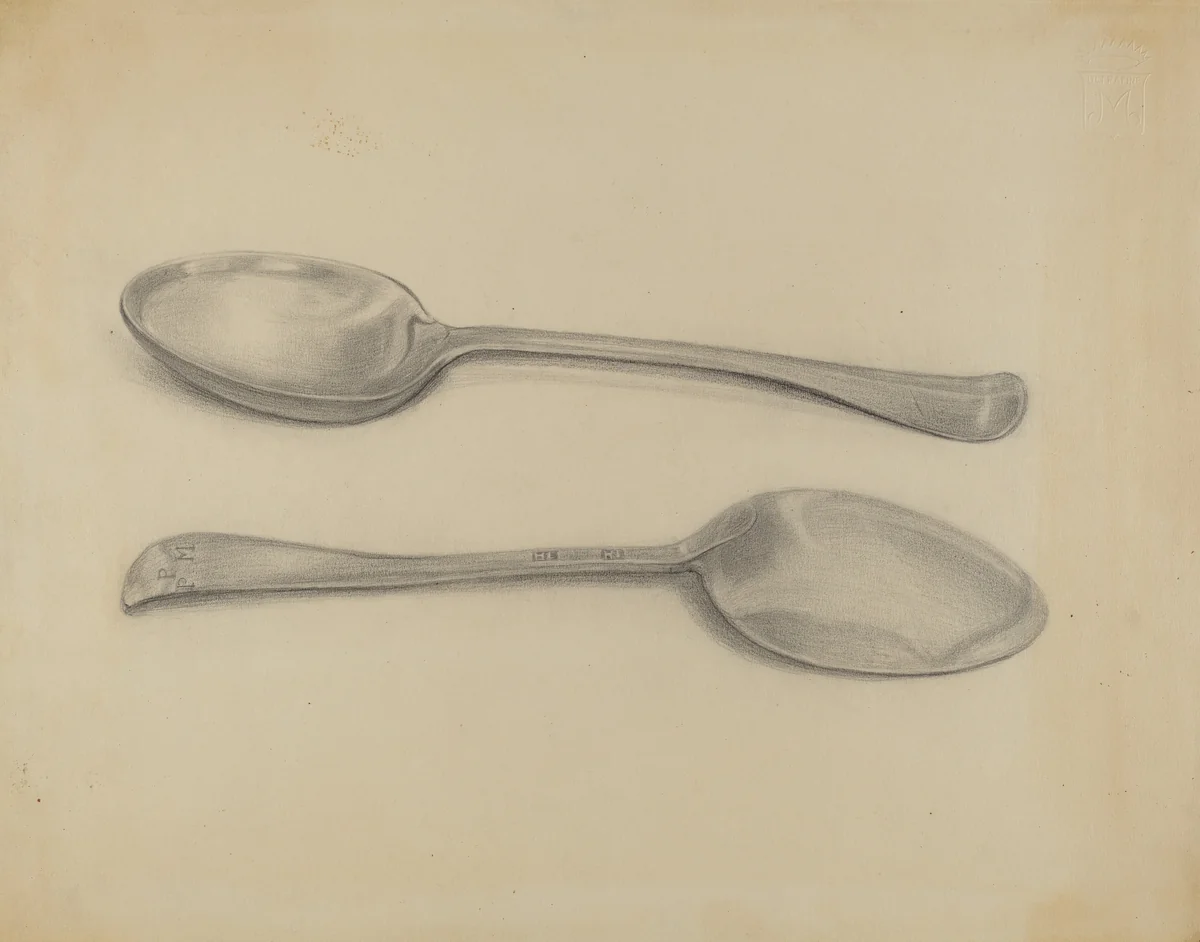 Two Silver Soup Spoons by Nicholas Zupa, index of american design, 1936