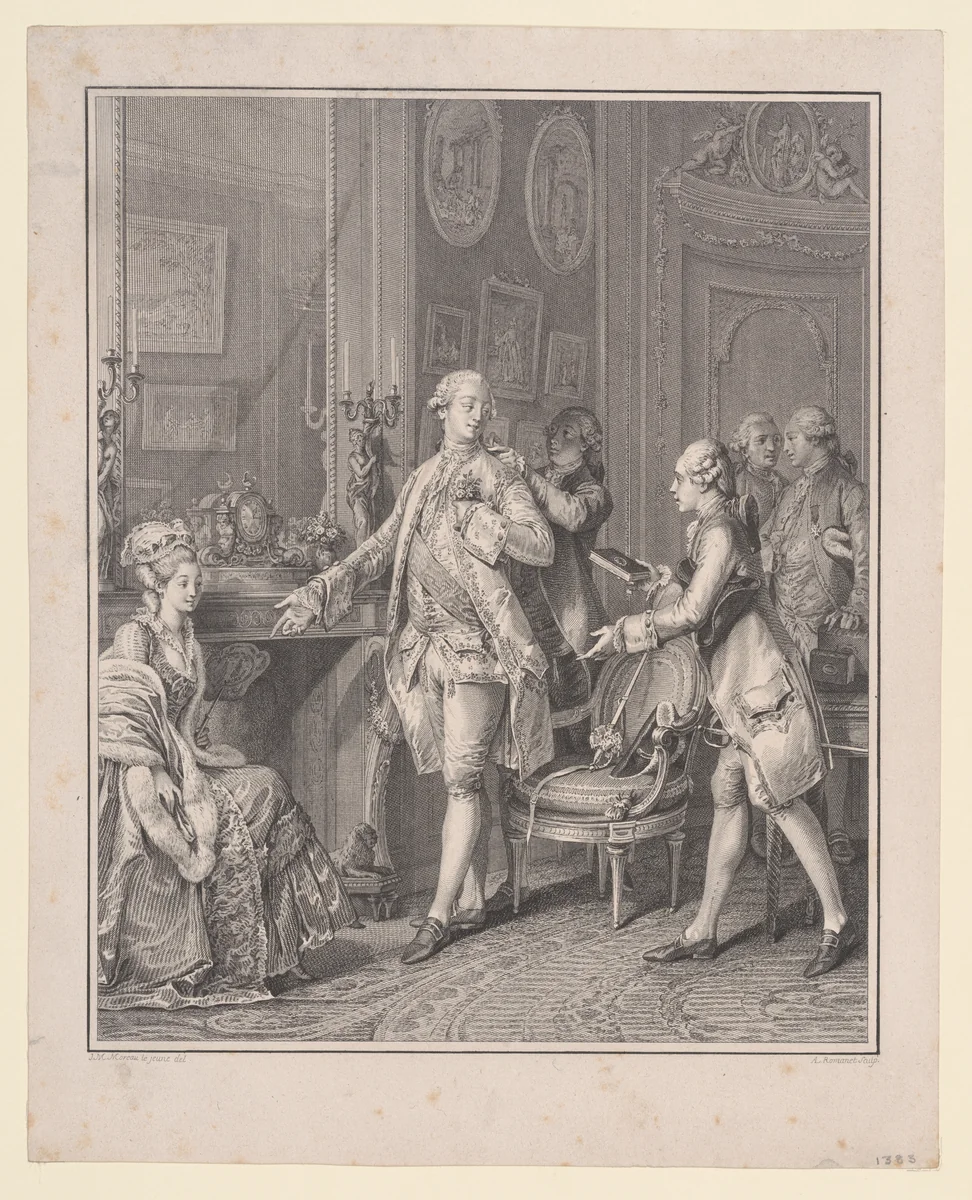 La Grande Toilette (The Patroness), from "Le Monument du Costume" by Antoine Louis Romanet, print, 1777